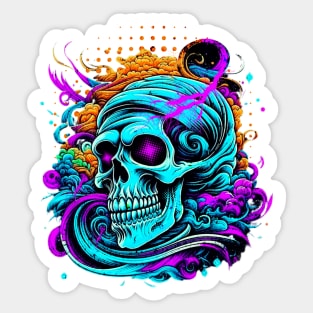 Colorful Smiling Grin Skull Face Sticker